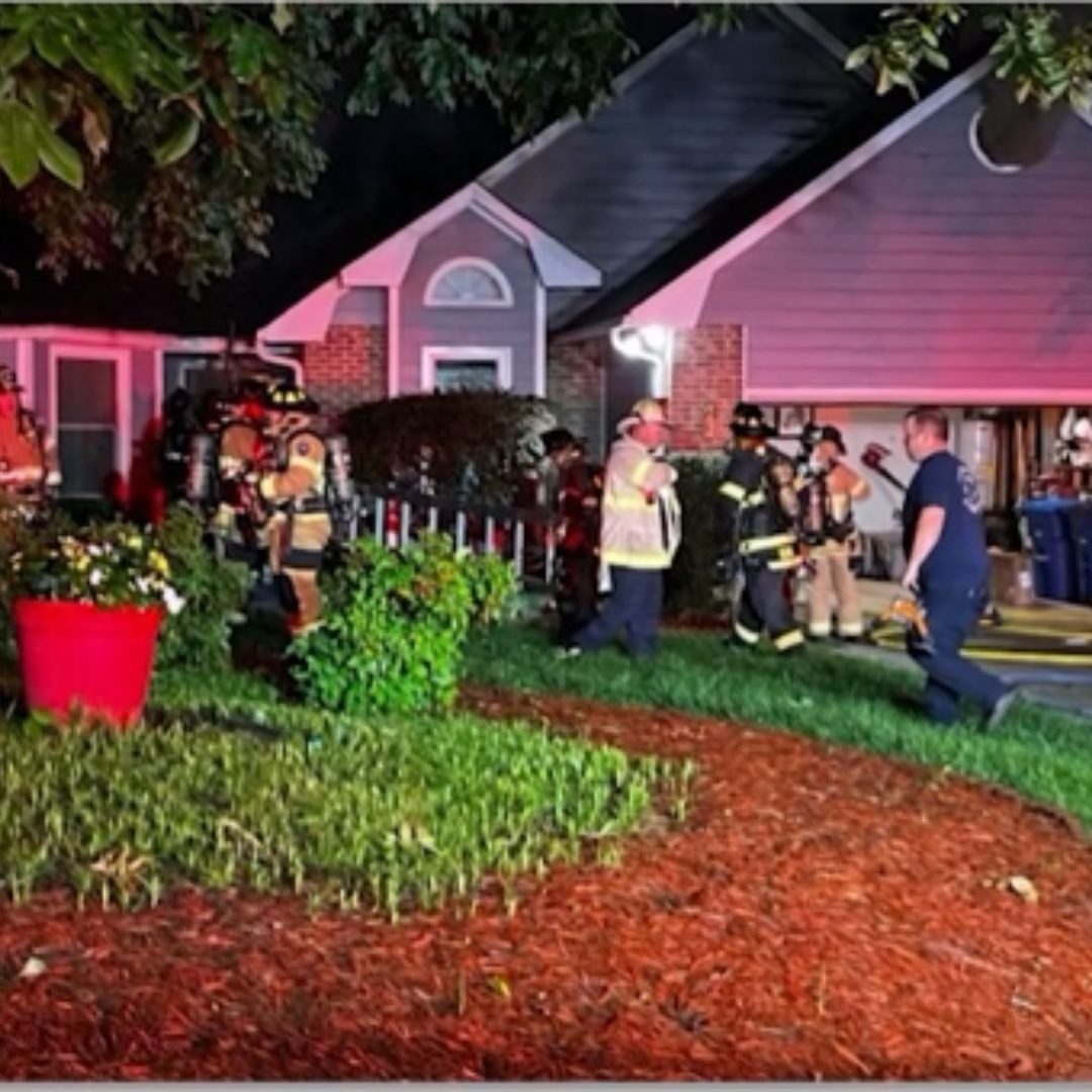firefighters at jackie's home after lightening strike