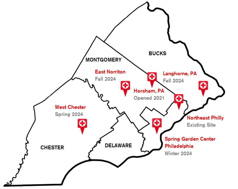 Southeastern pennsylvania map with red cross logo