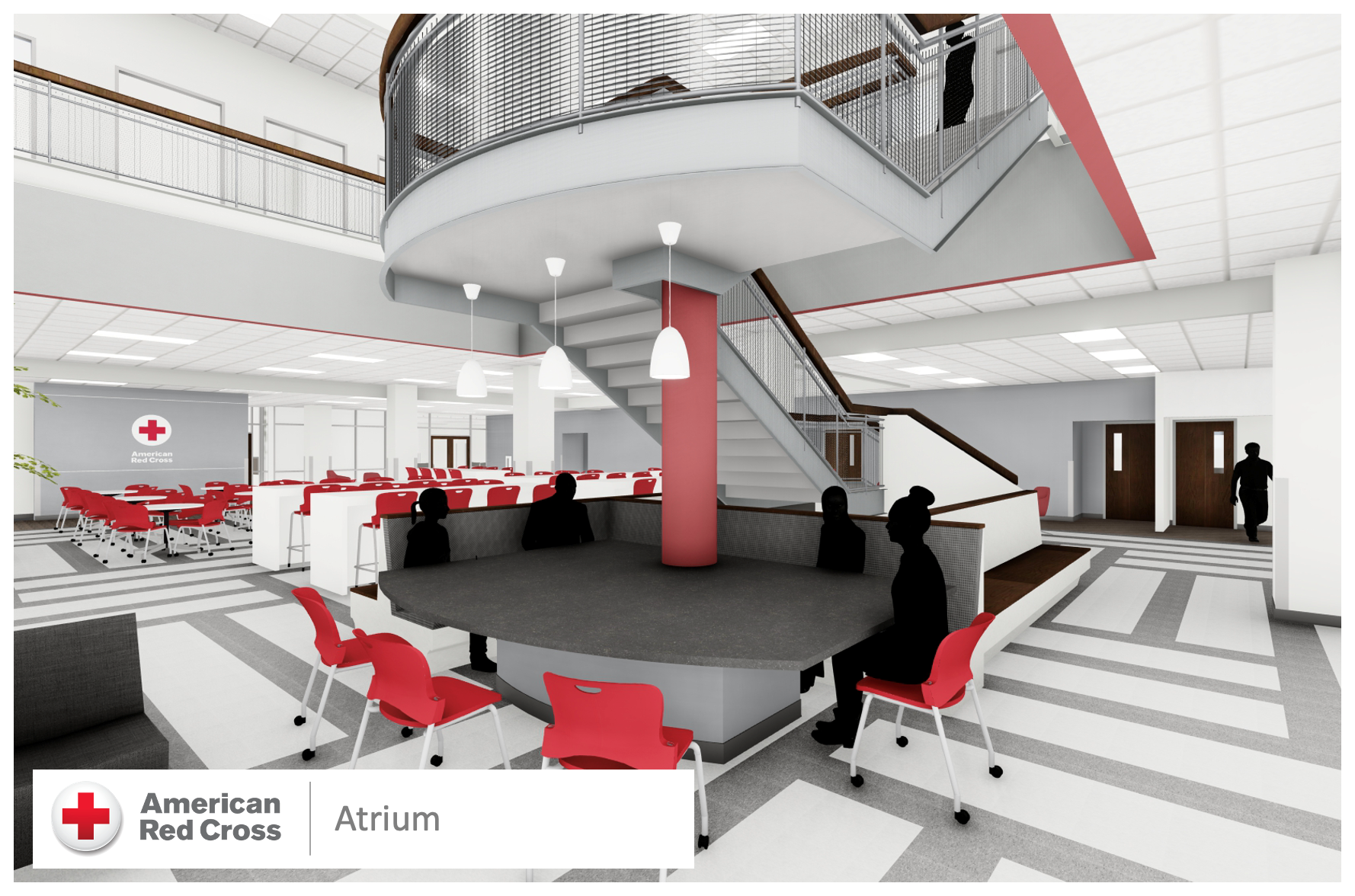 animated red cross office with animated figures