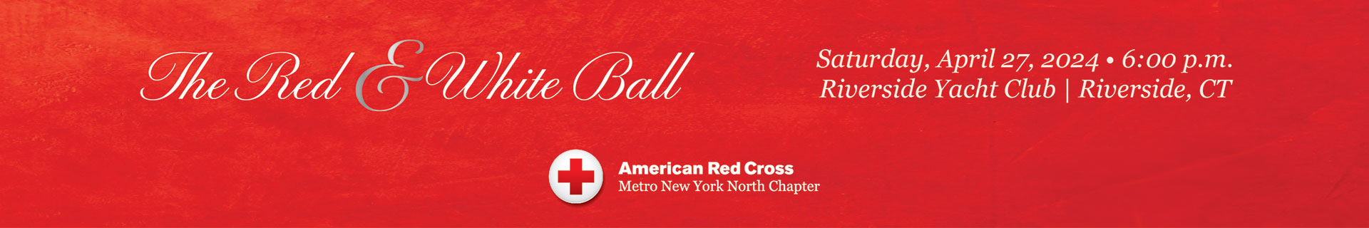The 2024 Red & White Ball event banner with red background and event details