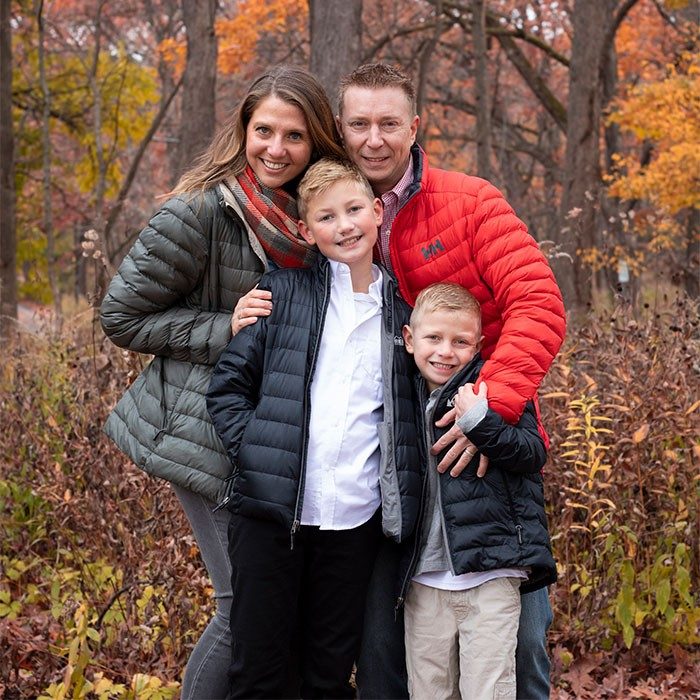 Jill Wrobel with husband and 2 children family photo