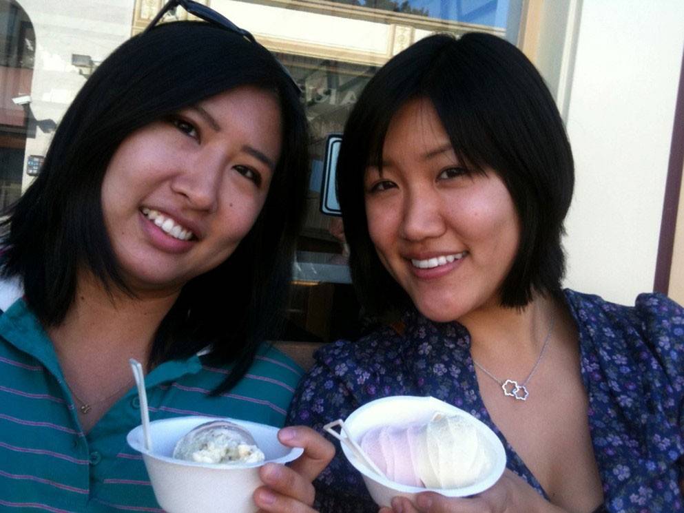 Angie and Annie Chang at their favorite ice cream parlor.