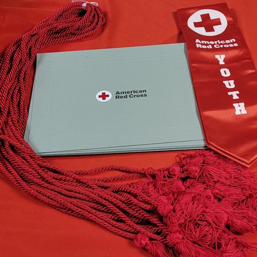 Red Cross Youth Club red ribbon, honor cord and certificate