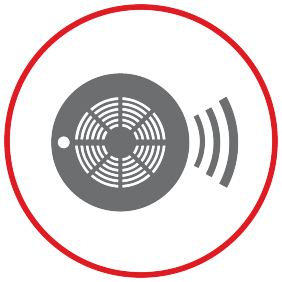smoke alarm icon with red circle around it 