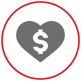 corazón con icono de signo de dinero
