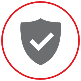 shield with check mark logo with red circle around it