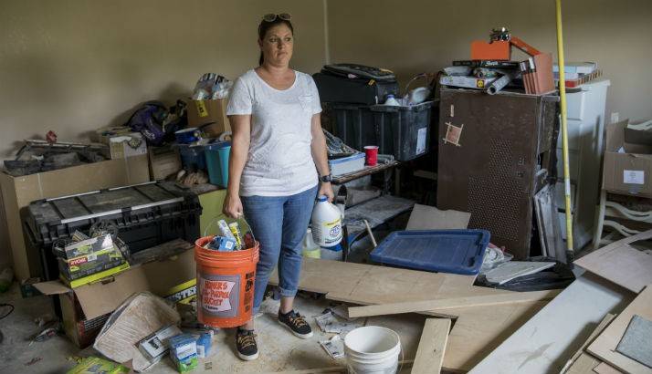Amber Atkins at her house that was flooded during Hurricane Harvey, in Dickinson, TX.
