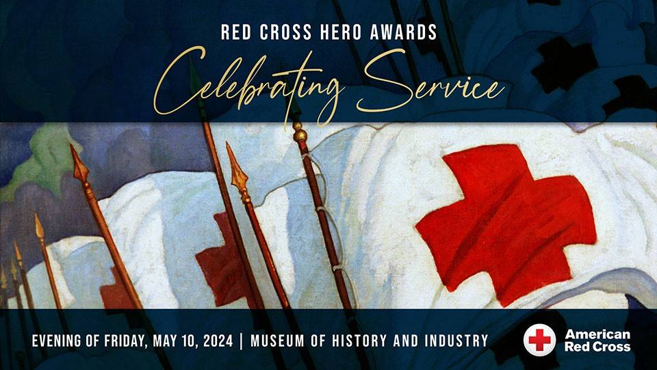  King County Heroes Awards banner with drawn Red Cross Flags and event info