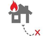 house on fire with safety plan icon