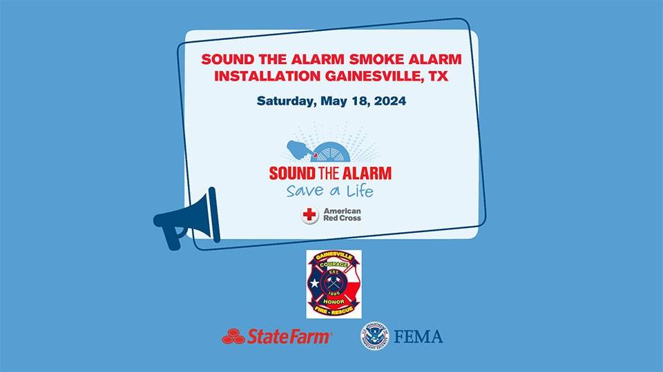 Sound the Alarm banner with Ganesville Fire-Rescue, State Farm and FEMA logos
