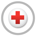 Grey circle around Red Cross logo.