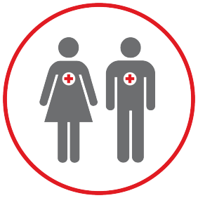 Man and woman with red cross logos icon