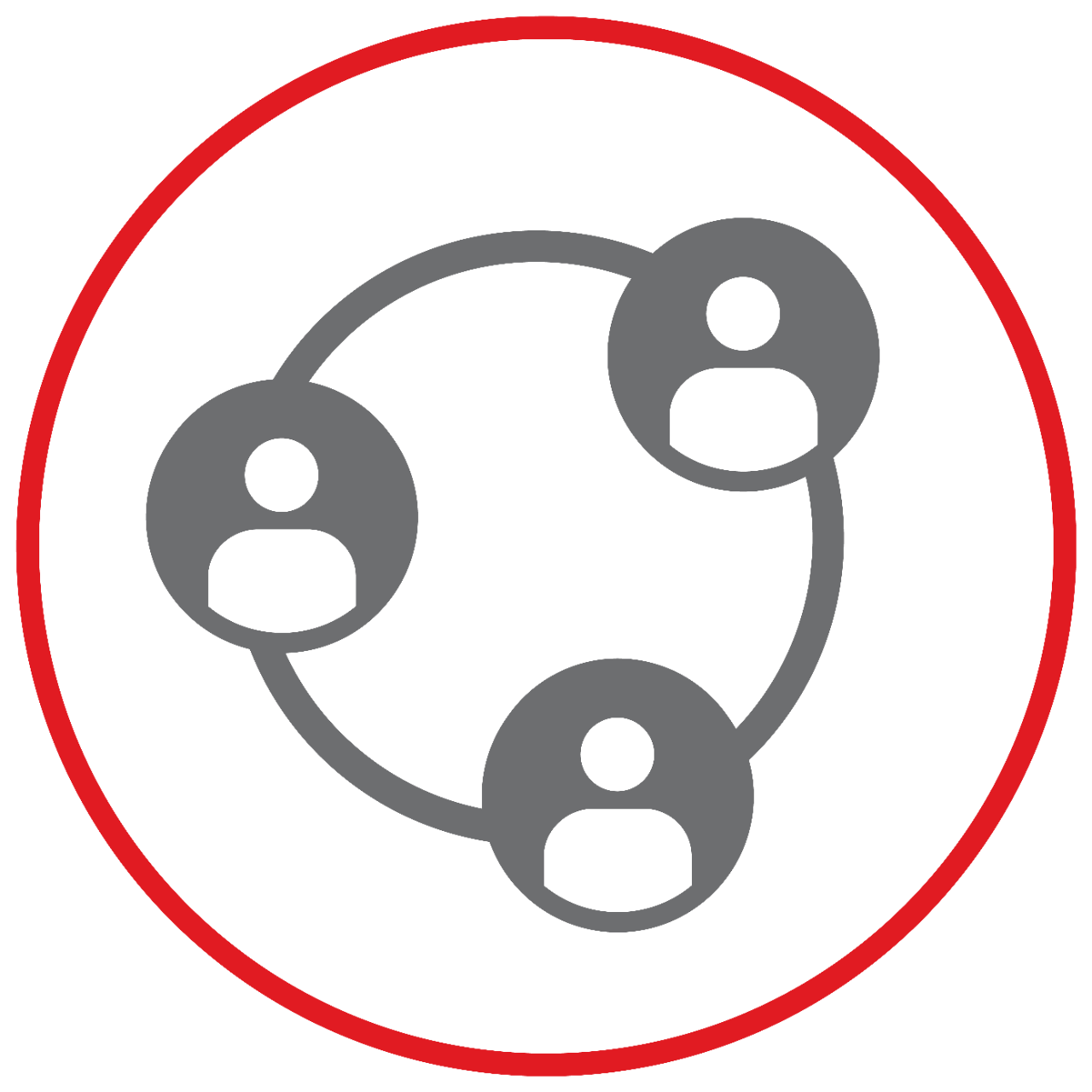 grey icon of three individuals connected in a circle