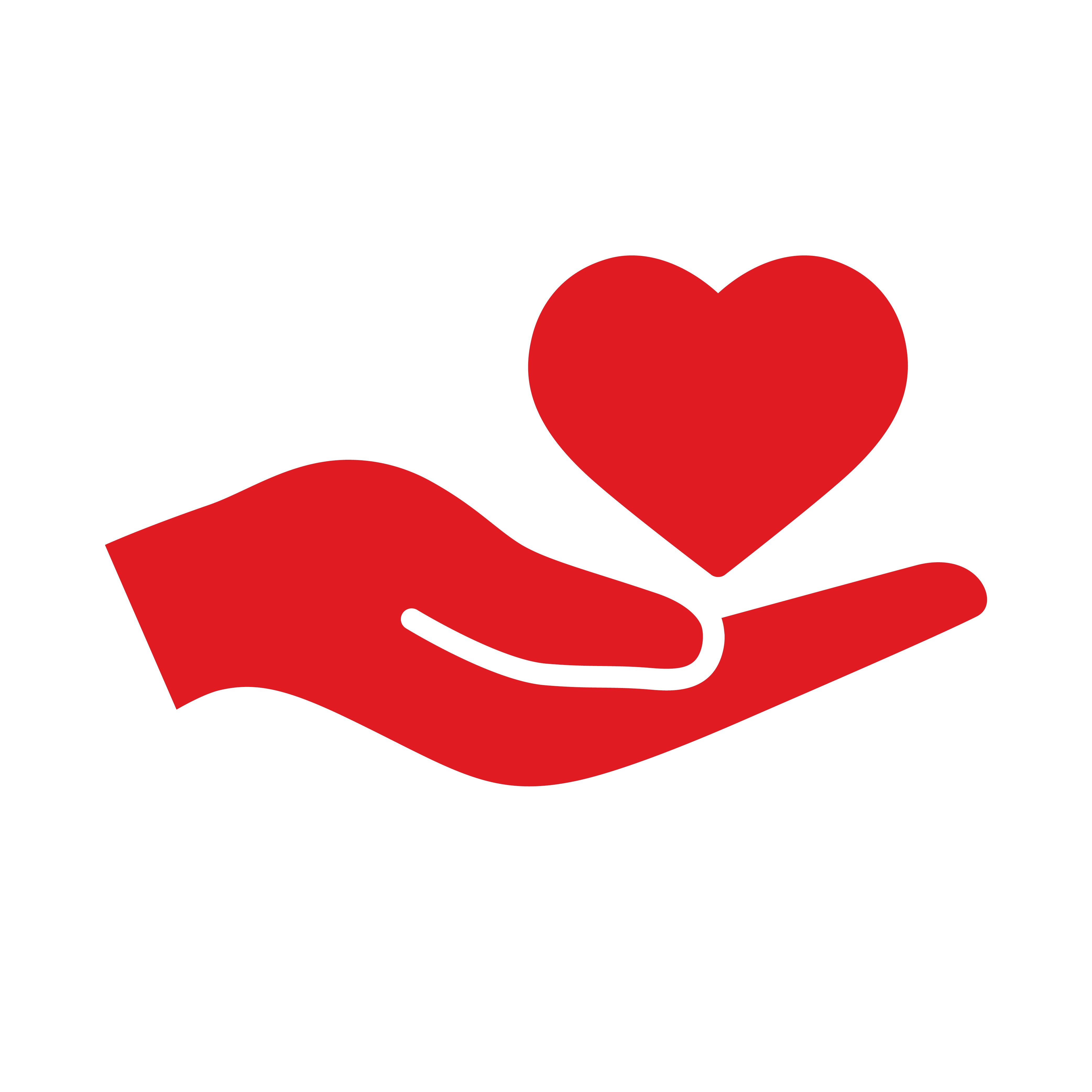 A red hand holding a heart