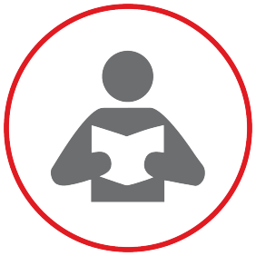 An icon representing a person reading an information pamphlet