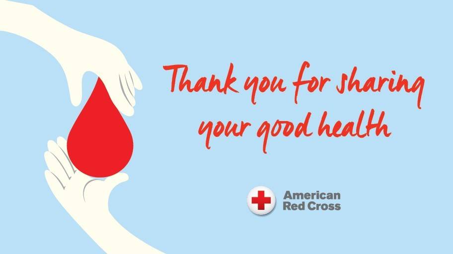 Graphic showing heart and hands that reads "thanks for sharing your good health"