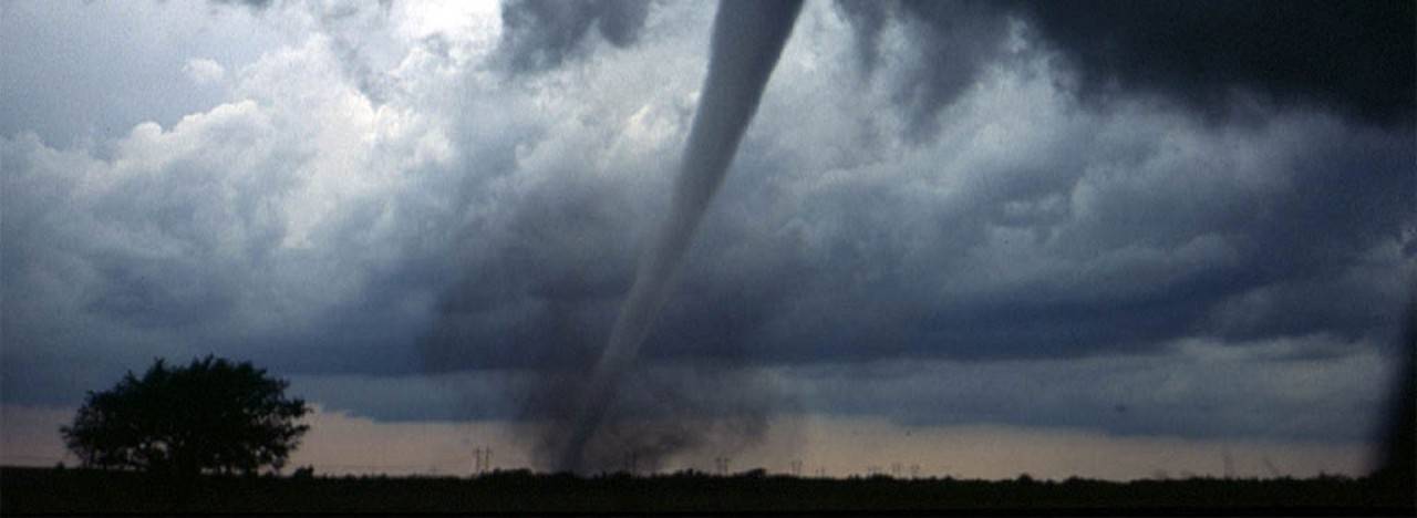 Tornado and stormy skies