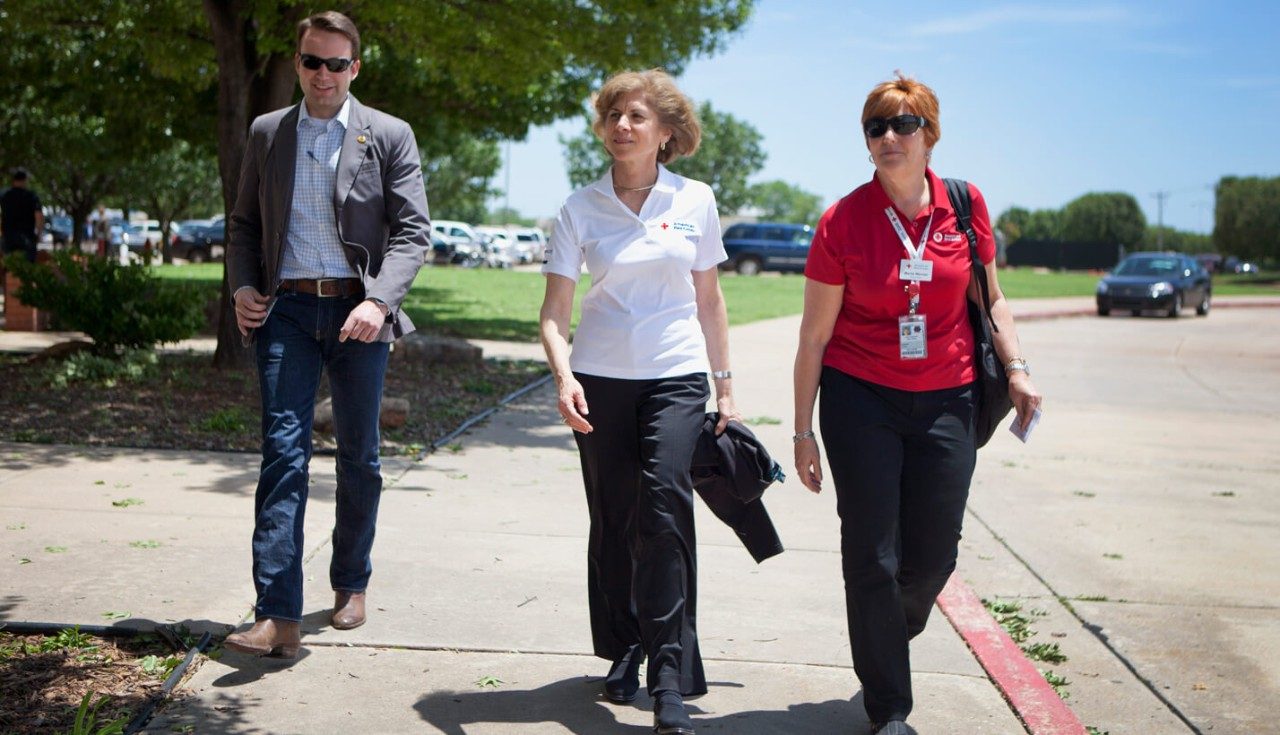 Gail J. McGovern, President and CEO of the American Red Cross, visits operations at First Baptist Church of Moore.