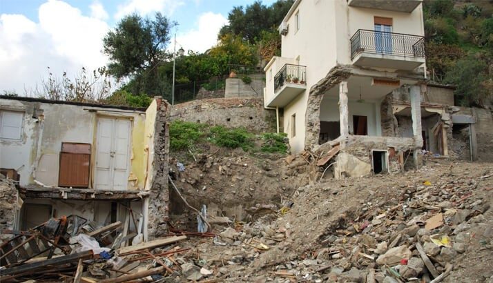 Landslide aftermath near homes