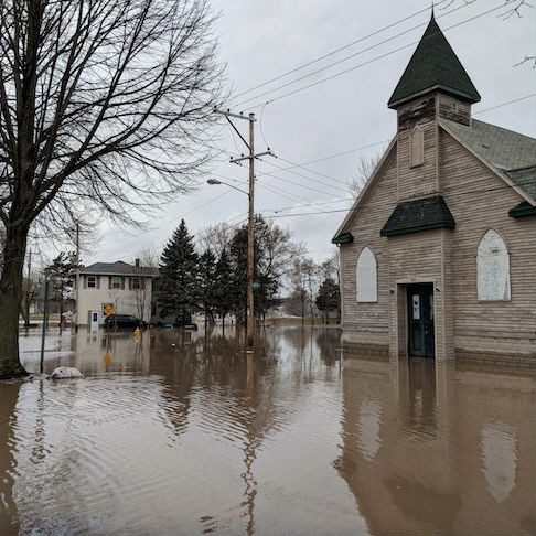 Midwest town after flooding