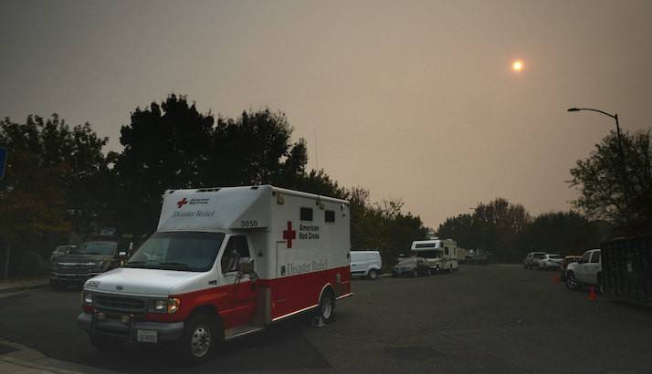 An Emergency Response Vehicle waits to pick up the next meal 