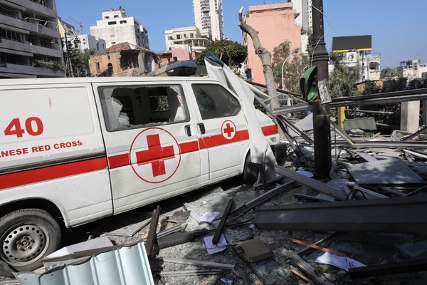 Lebanese Red Cross workers search for survivors