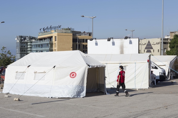 Tents put up by the Lebanese Red Cross