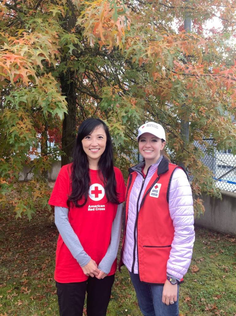 Red Cross volunteers Yuki Hwang, and Ericka Ellsworth