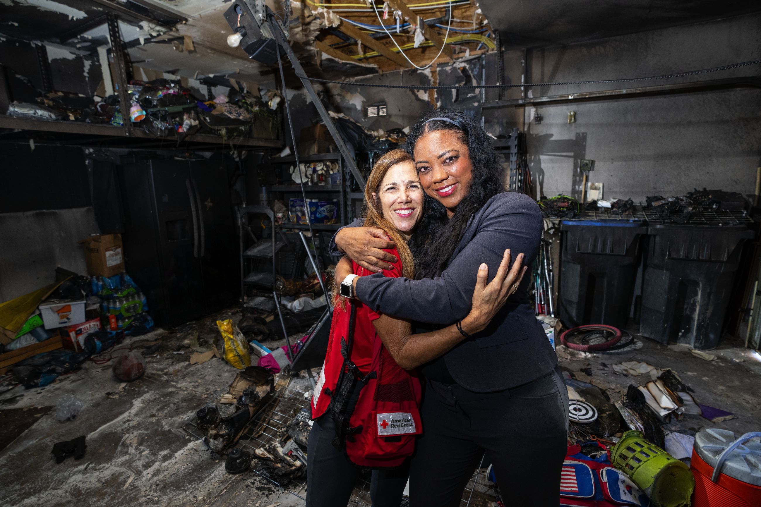 October 14, 2022. North Las Vegas, Nevada. Cherise Coleman and her family escaped a fire unharmed at their North Las Vegas home in September 2022, thanks to free smoke alarms installed a few years earlier through the American Red Cross Home Fire Campaign. On the night of the fire, Nikki Morachnick was one of the Red Cross volunteers who responded to help secure a hotel stay and provide support with next steps.  Because of Nikki coming that night, she gave me guidance on what the next step is, what to expect in the process,  Cherise said.  She gave me a little clarity because I was confused, I was lost, I was hurt, I was almost numb. I was feeling numb.  Cherise says she s grateful for the support from the Red Cross, which has made a lasting impression on her and her family   one of her daughters still sleeps with a teddy bear that Nikki gave her that night.  She holds on to that teddy bear from Red Cross, and I think it was her piece of comfort for the night and she'll never forget that,  Cherise said. Photo by Eric Jamison/American Red Cross