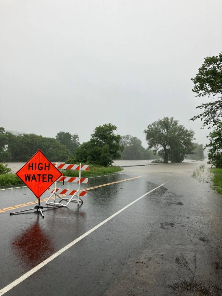 High flood water covers streets in Middlesex, VT