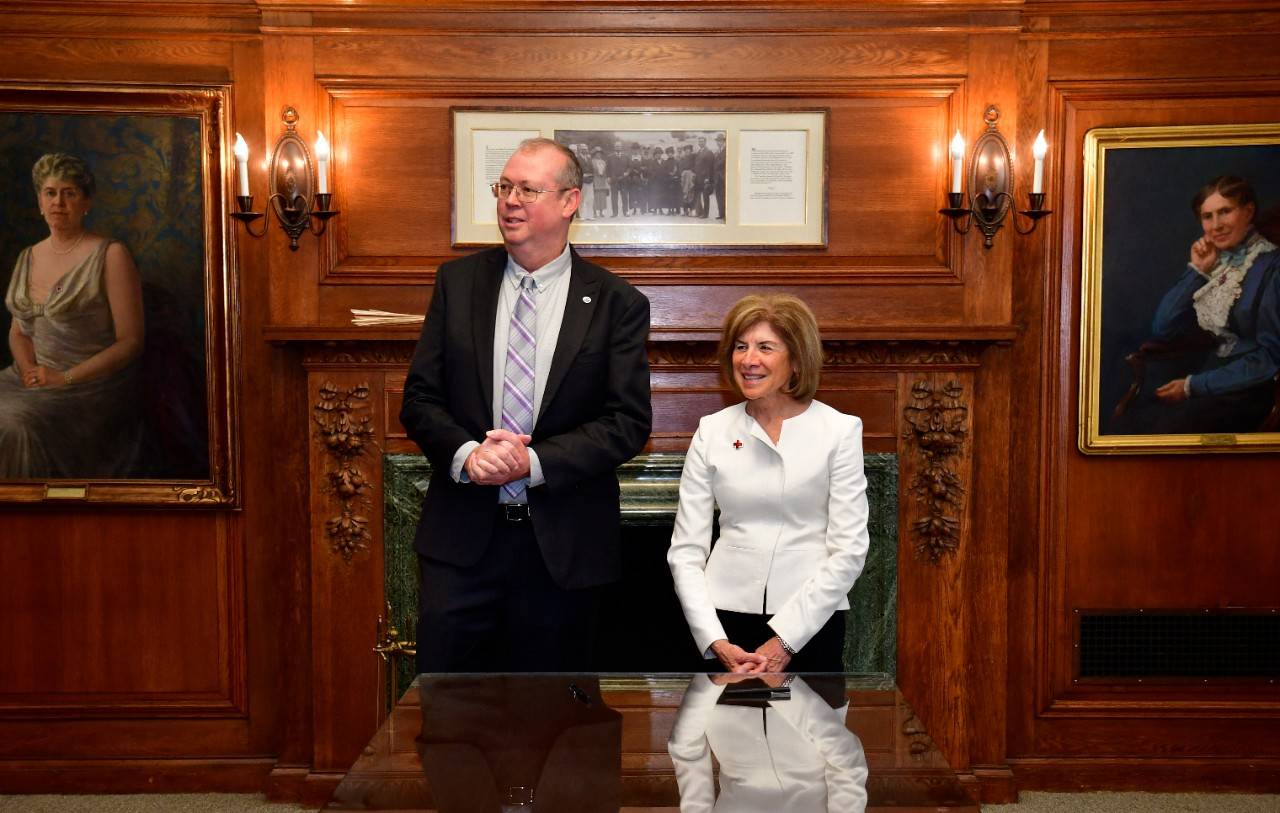 NOAA's NWS director Ken Graham and American red Cross CEO Gail McGovern sign a Memorandum of understanding regarding Impact Based Decsion Support Services at disaster sights at the American Red Cross Headquarters in Washington, DC on March 10, 2023. NOAA/ NWS Photo by Robert Hyatt