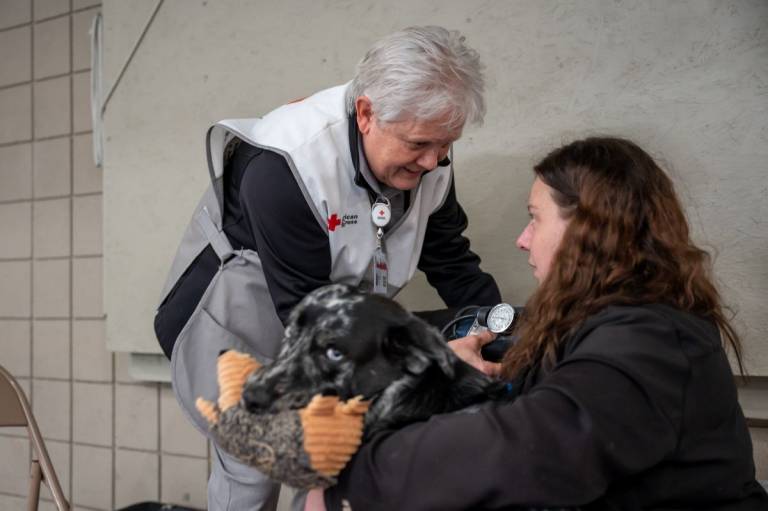 Red Cross volunteer Linda Fahey is a registered nurse working at a Red Cross shelter in Little Rock, AR after the recent tornadoes. 