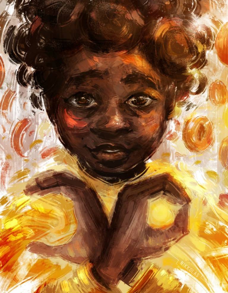 digital art showing a black child with yellow in the background