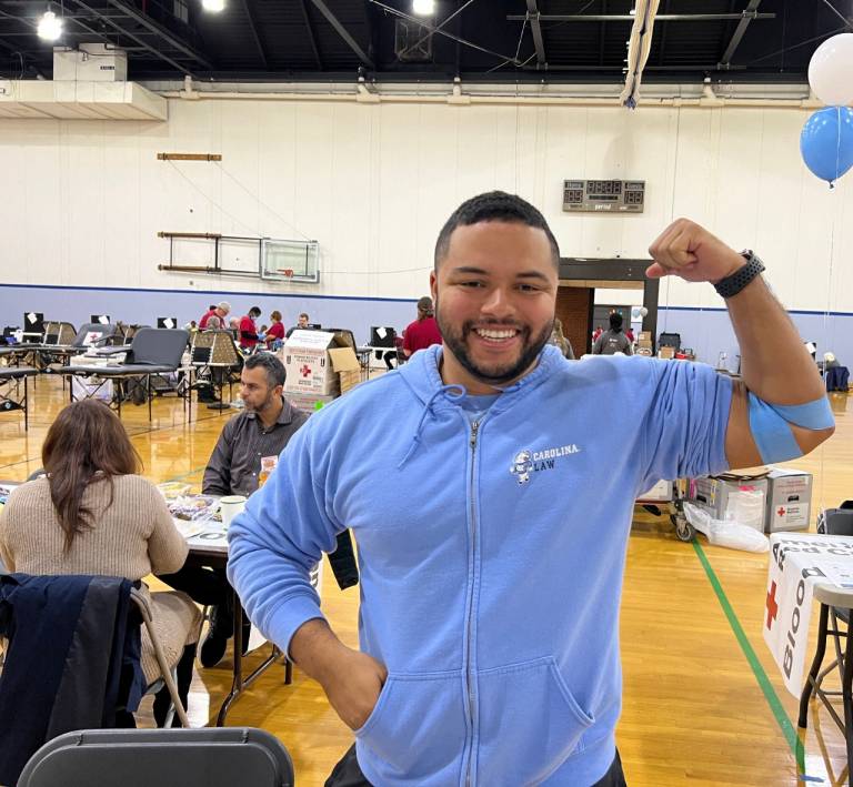 showing off his donor pride