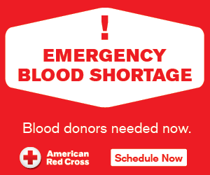 Emergency blood shortage. blood donors needed now. schedule now