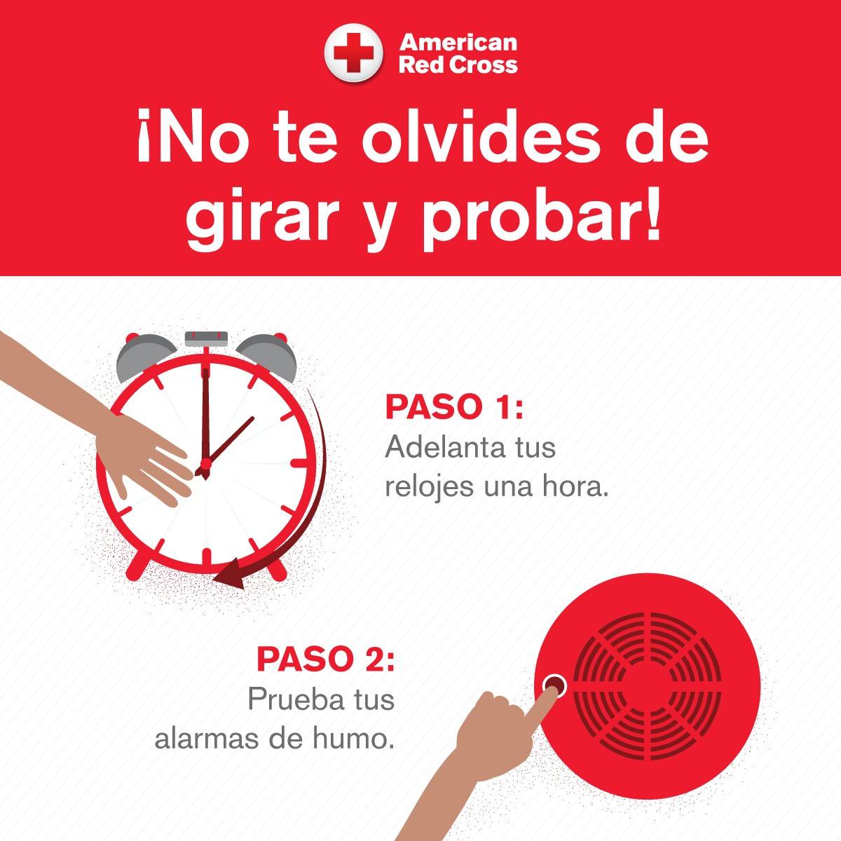 gráfico con un reloj pequeño y una alarma de humo y las palabras active su reloj y pruebe su alarma de humo 
