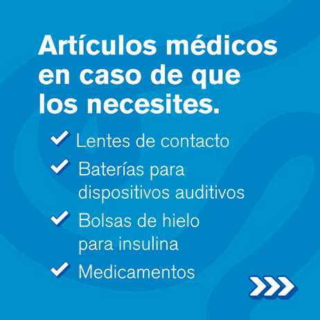 incluya suministros médicos si es necesario