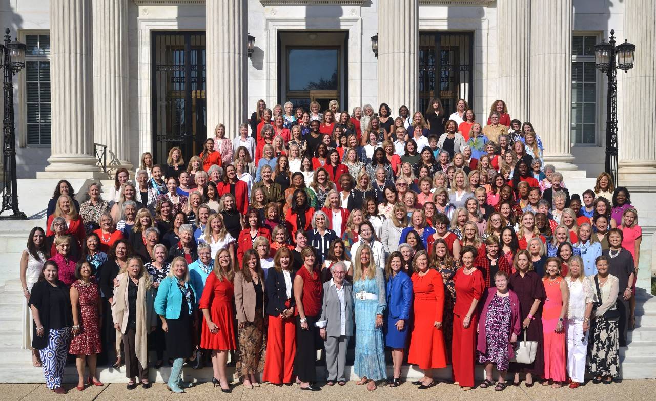 large group of women stand outside Red Cross DC headquarters