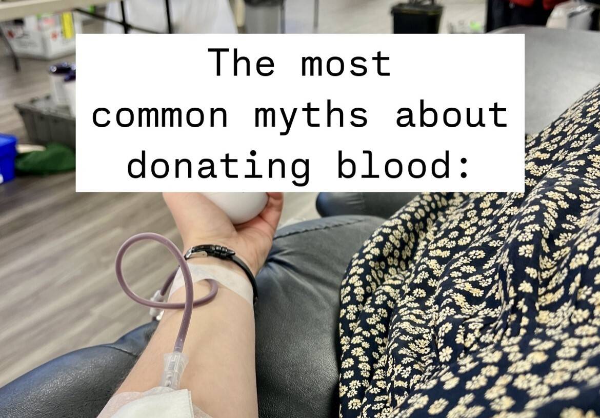 Photo of woman in black and white dress on donor bed giving blood