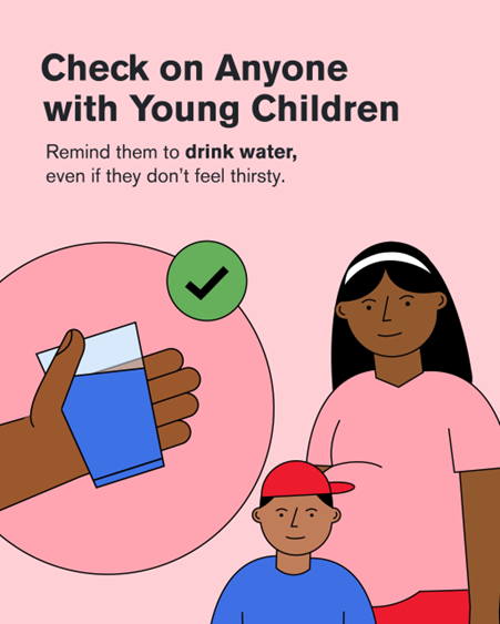 Graphic woman and child and glass of water
