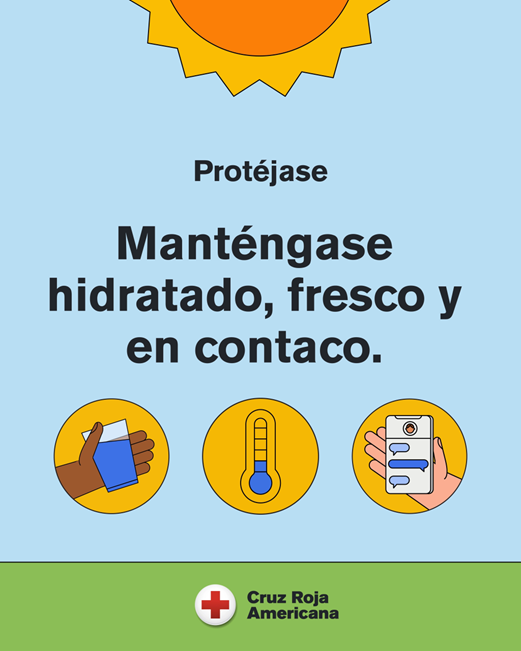 Gráfico sobre calor extremo: mantente hidratado, fresco y conectado