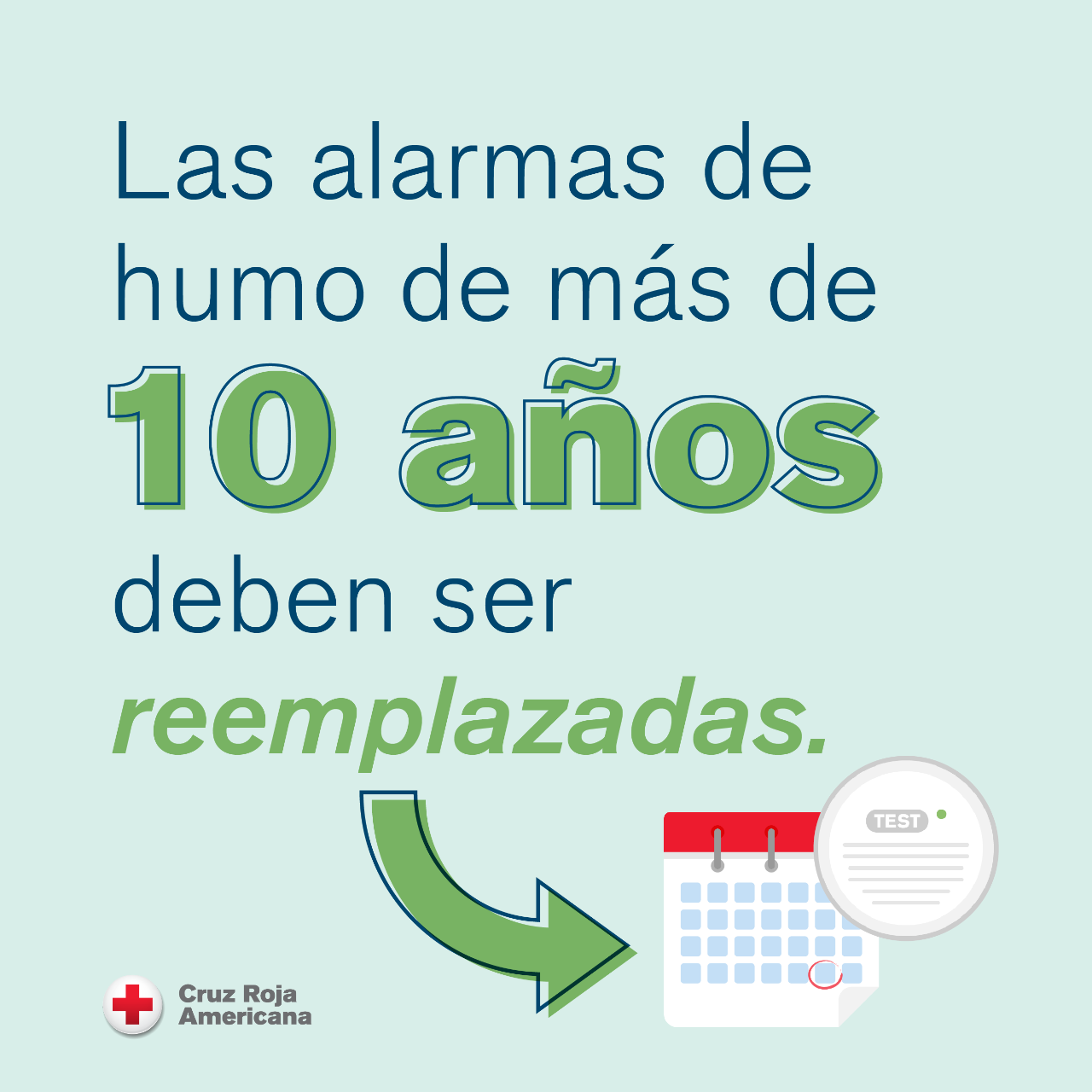 El gráfico indica que debe reemplazar las alarmas de humo cada 10 años.