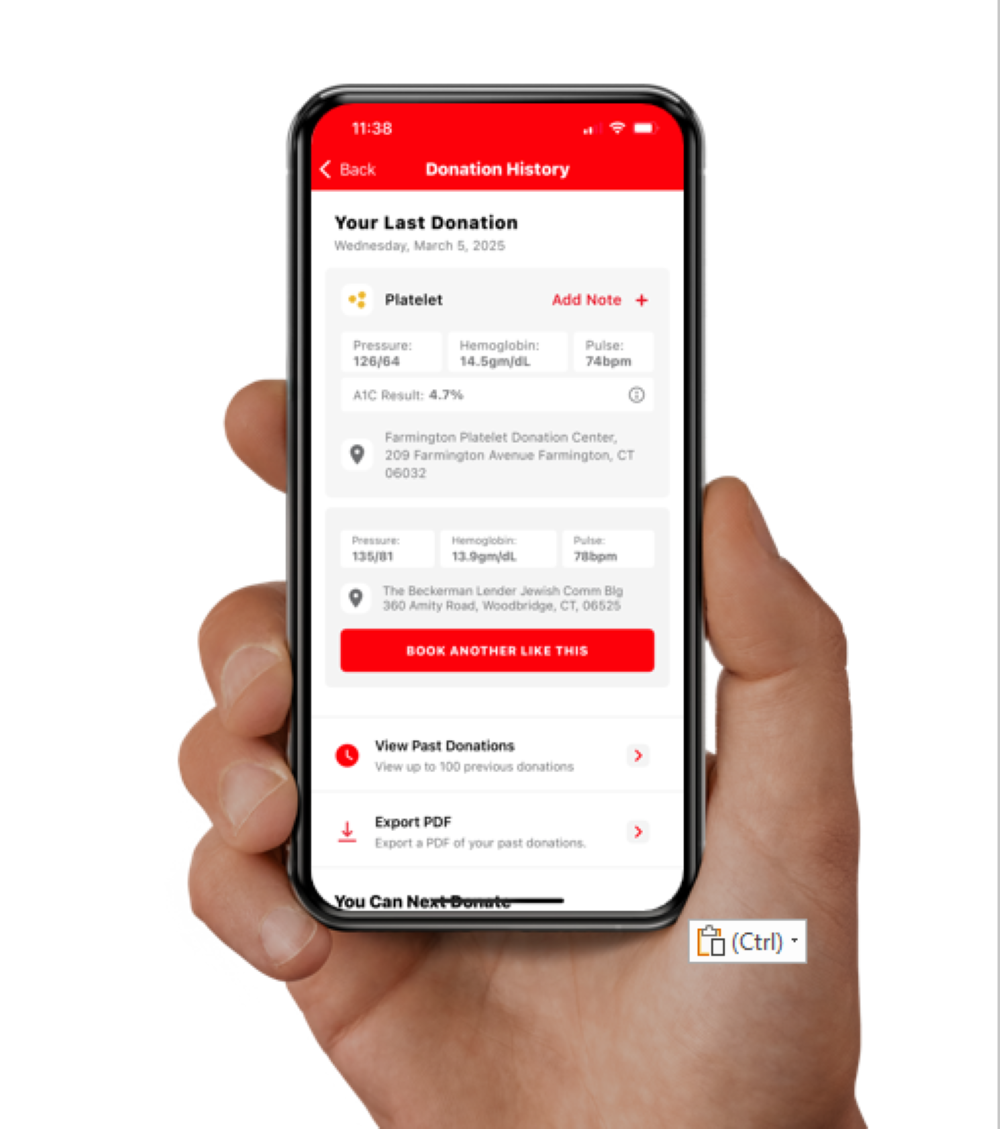 Screen shot showing results from blood donation and testing