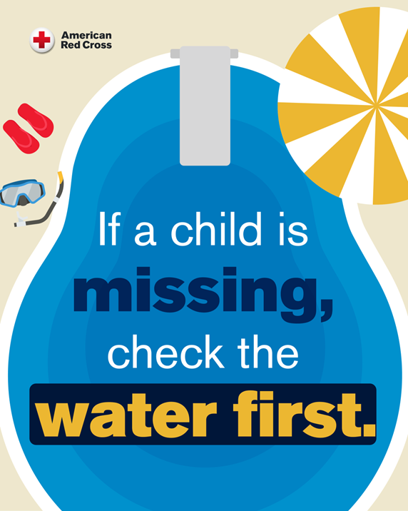 Graphic saying check water first if child is missing.