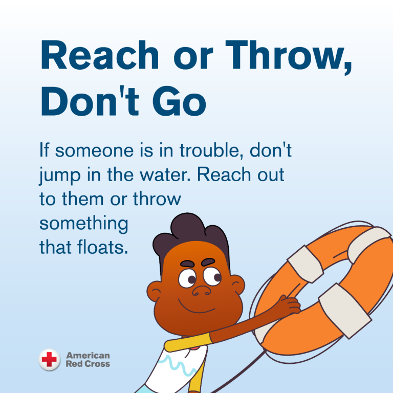 graphic relating that you should throw something into the water if a swimmer is in trouble, not go in after them.