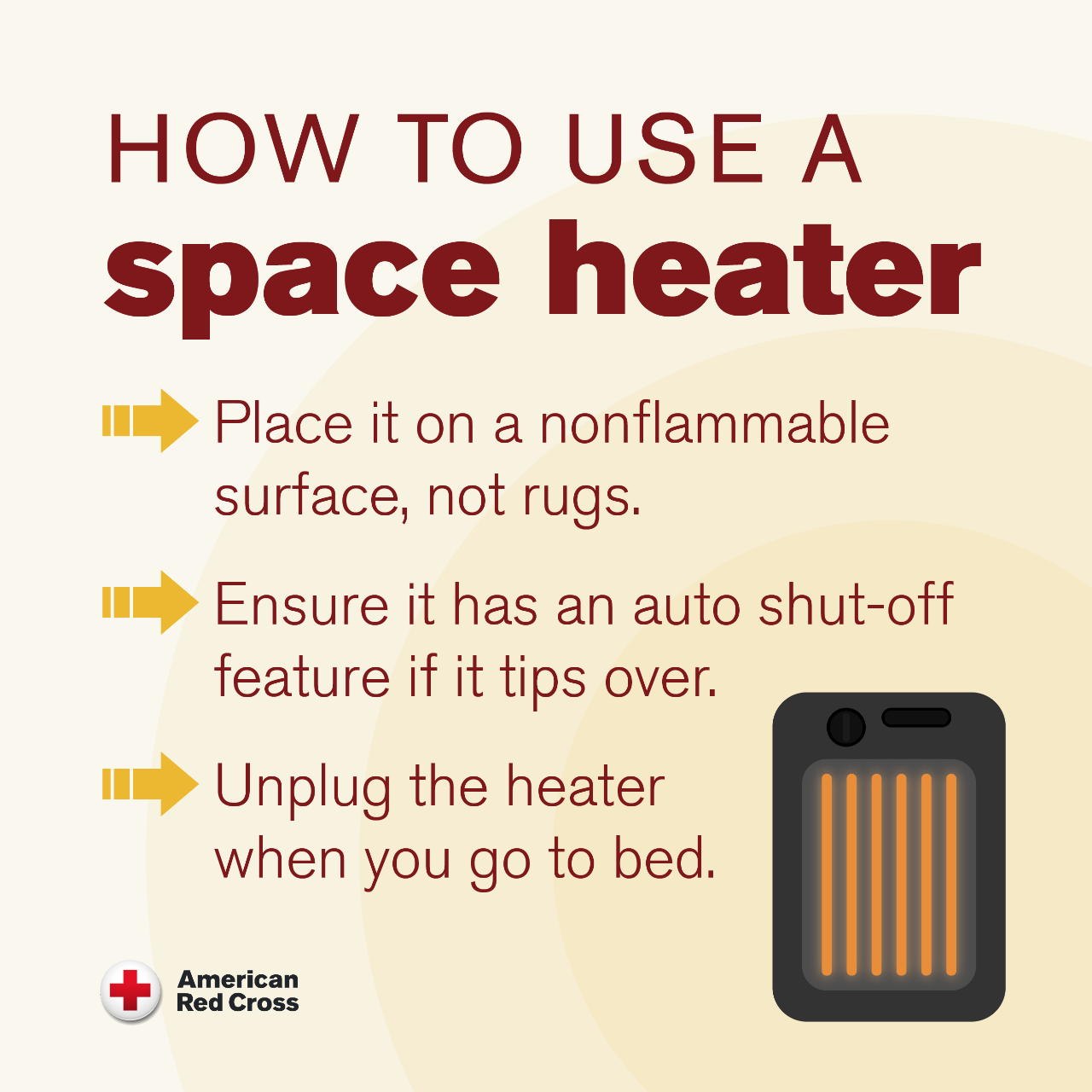 Graphic on how to use a space heater