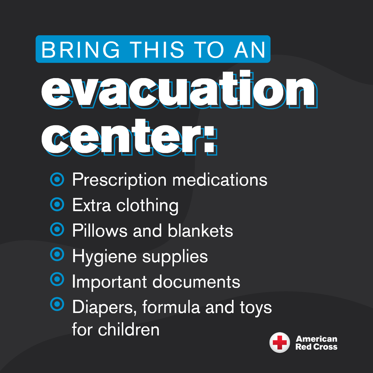 Graphic outlining what to bring to a shelter