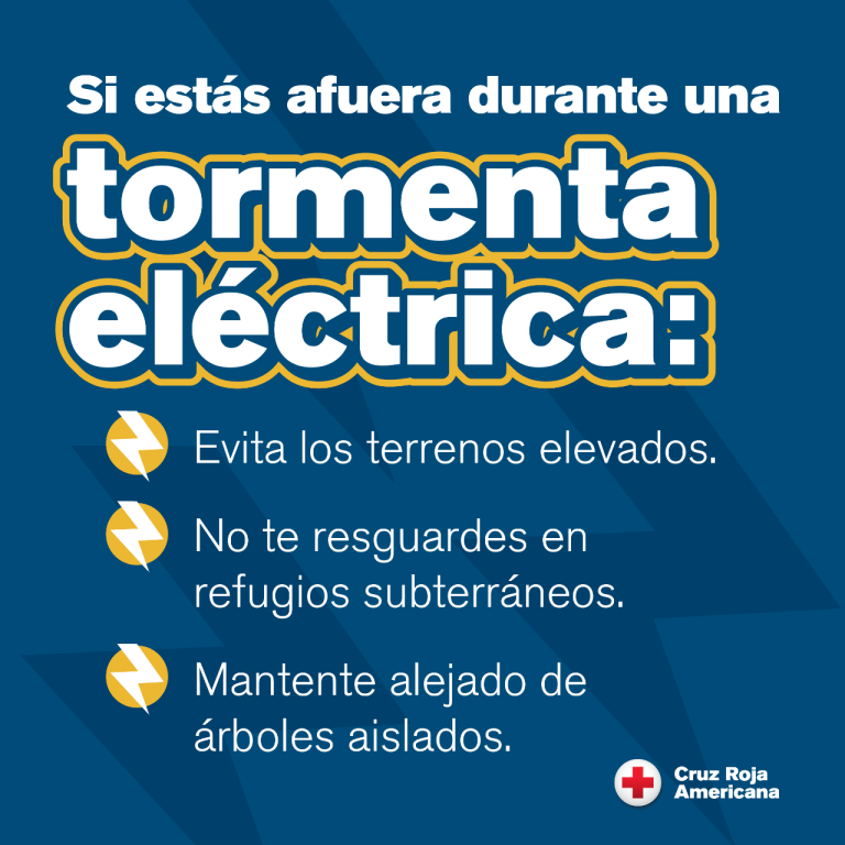 Gráfico que indica qué hacer si se encuentra al aire libre durante una tormenta eléctrica
