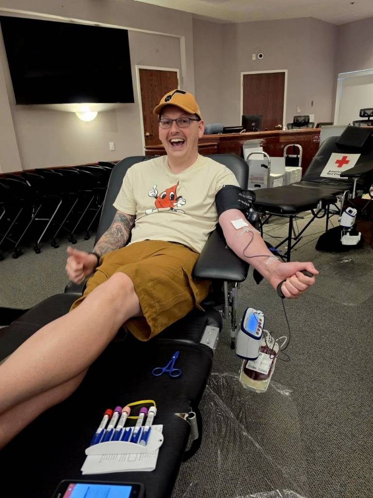 Kyle Best proudly donates blood. 