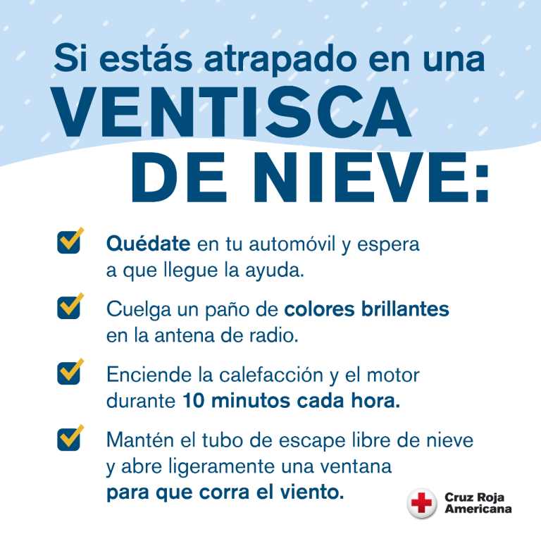 Gráfico que le indica qué hacer si se queda atrapado durante una nevasca.